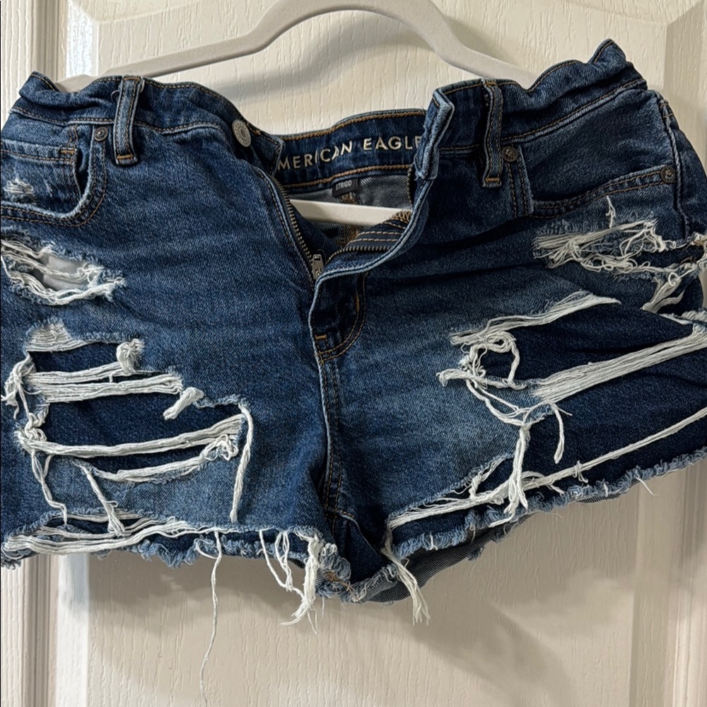 American Eagle Outfitters Blue Distressed Denim Shorts